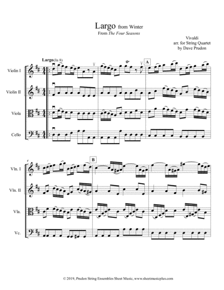 Vivaldi Winter (Largo) for String Quartet (arr. Dave Prudon)