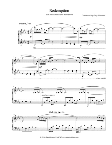 "Redemption" Solo Piano Sheet Music