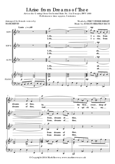 I Arise from Dreams of Thee - Air on the G String (SSA) (arr. Mark Reeves)