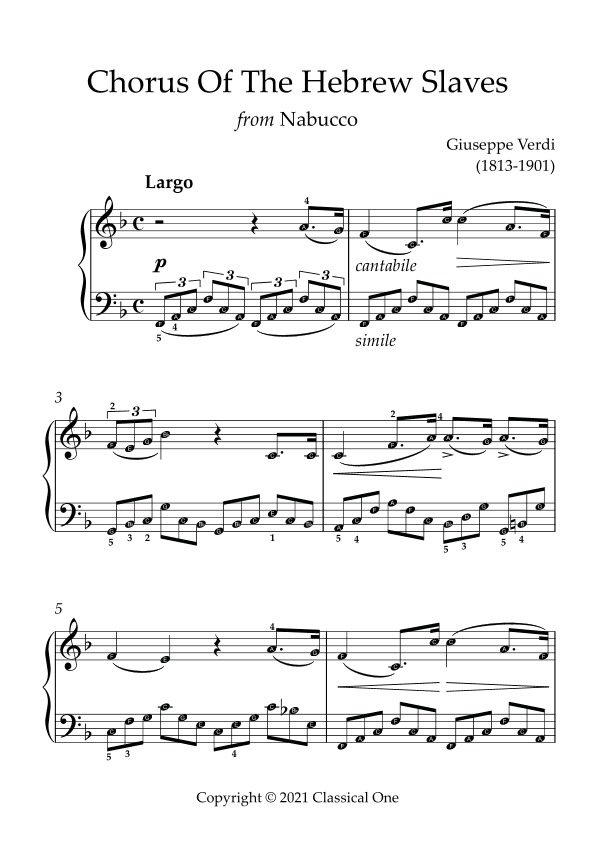 Verdi - Chorus of the Hebrew Slaves(With Note name) (arr. MPS)