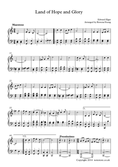 Land of Hope and Glory, Intermediate Piano Solo (arr. Rowena Young / Notestore)