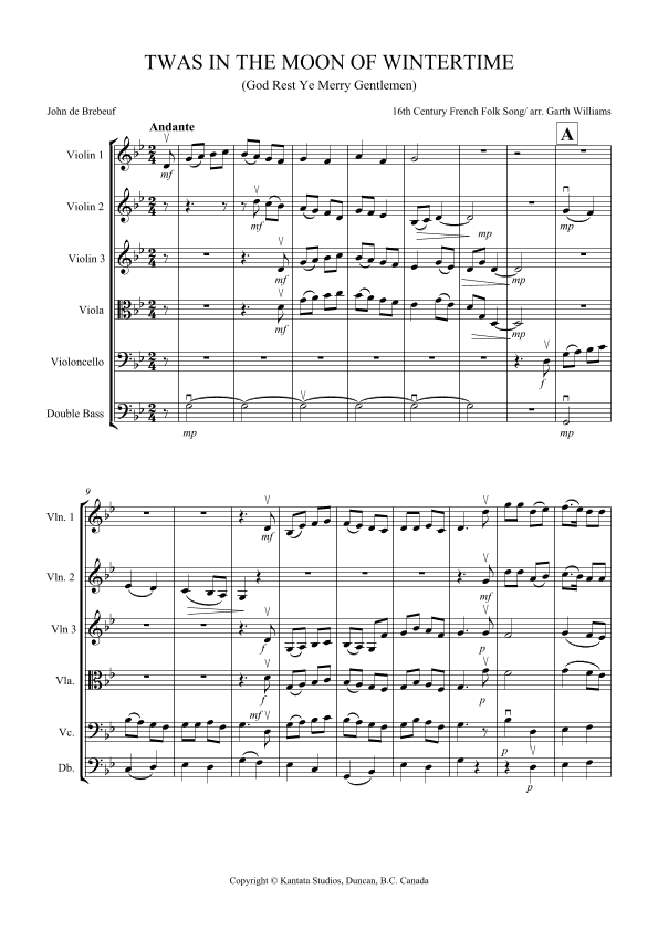 TWAS IN THE MOON OF WINTERTIME FOR STRING ORCHESTRA (arr. Garth Williams)