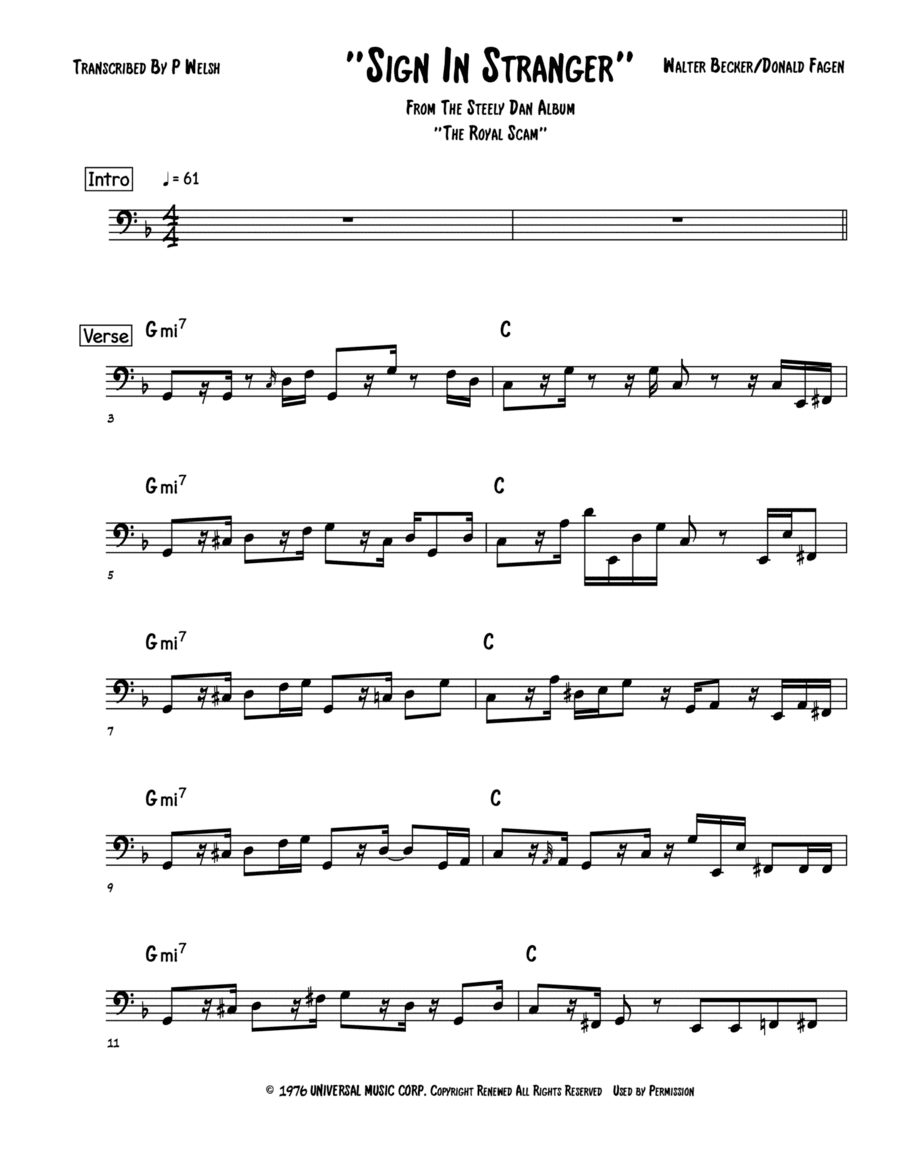 Sign In Stranger (arr. P Welsh)