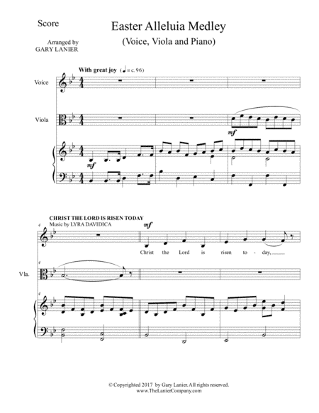 EASTER ALLELUIA MEDLEY (Voice, Viola and Piano. Score & Parts included) (arr. Gary Lanier)