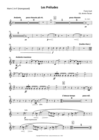 Les Preludes - transposed horn parts (1-4) (arr. Armin Terzer)