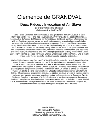 Deux Pièces : Invocation et Air Slave (arr. Paul Wehage (editor))