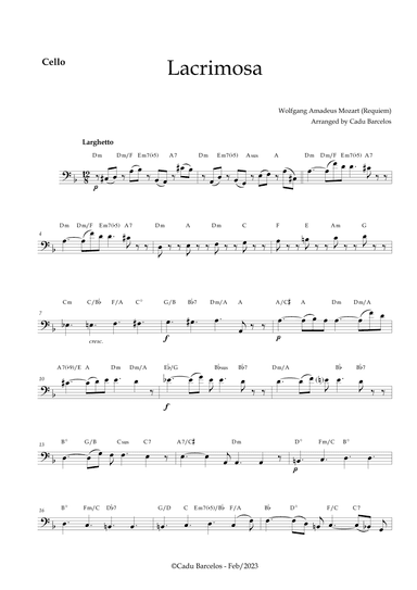 Lacrimosa - Cello and chords (Mozart) (arr. Cadu Barcelos)
