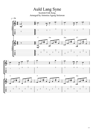 Auld Lang Syne (Duet Guitar Tablature) (arr. Antonius Agung Setiawan)
