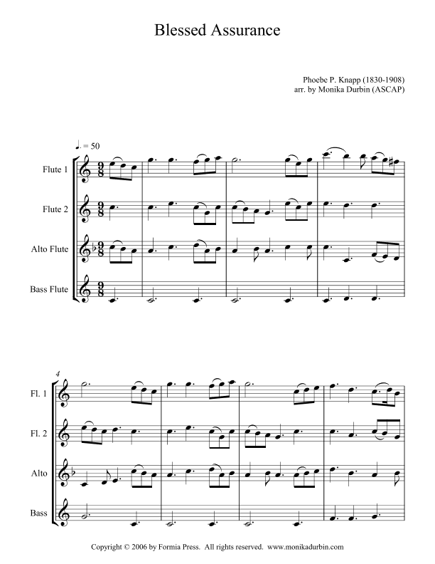 Blessed Assurance - Flute Quartet (2 C Flutes, Alto, Bass) (arr. Monika Durbin)