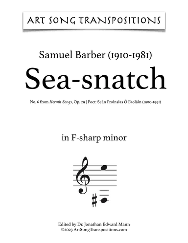 Sea-snatch, Op. 29, No. 6 (arr. ArtSongTranspositions.com)