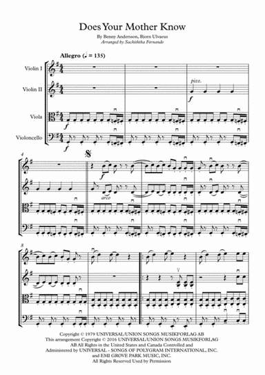 Does Your Mother Know (arr. Sachiththa Fernando)