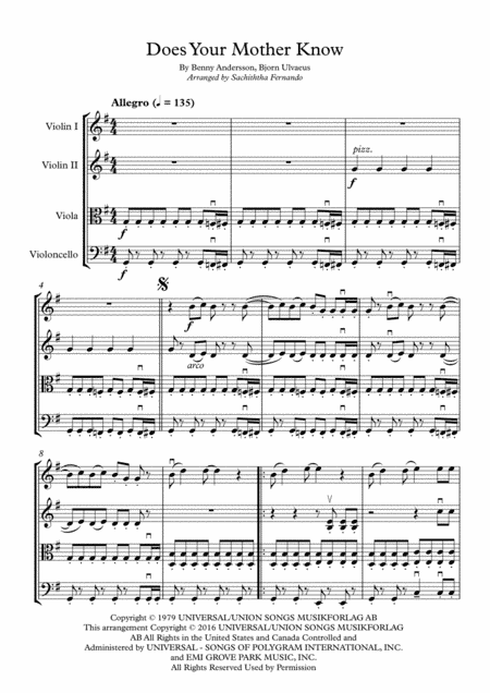 Does Your Mother Know (arr. Sachiththa Fernando)