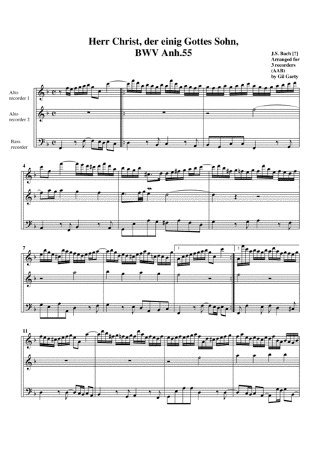 Herr Christ, der einig Gottes Sohn, BWV Anh.55 (arrangement for 3 recorders) (arr. Gil Garty)