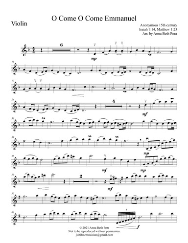 O Come O Come Emmanuel (arr. Anna Beth Pora)