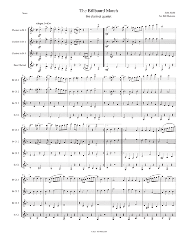 The Billboard March for clarinet quartet (arr. Bill Malcolm)