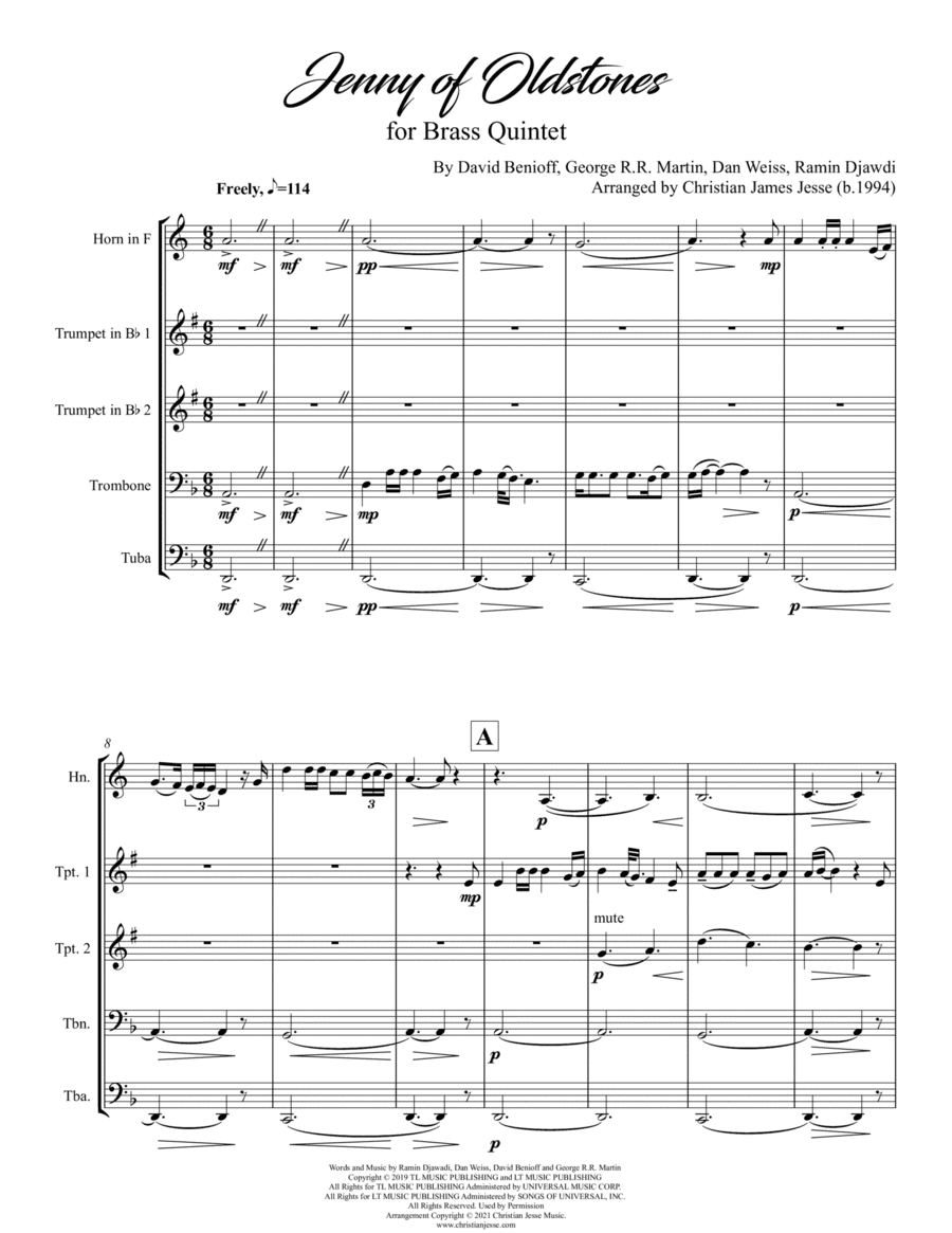 Jenny Of Oldstones (arr. Christian James Jesse)