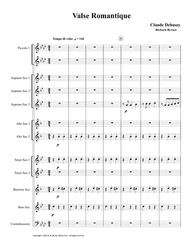 Debussy - Valse Romantique (Saxophone Nonet + 2 Piccolos & Contrabassoon) (arr. Richard Byrnes)