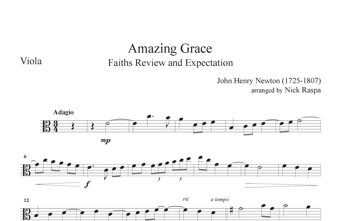 Amazing Grace (Violin & Viola duet) Viola part (arr. Nick Raspa)