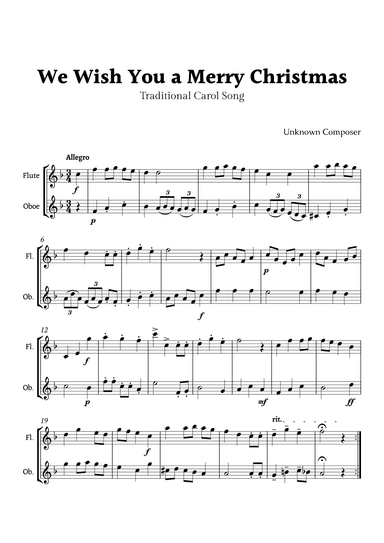 We Wish you a Merry Christmas for Flute and Oboe Duet (arr. Rika K.)