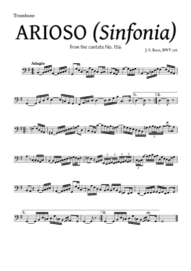 ARIOSO, by J. S. Bach (sinfonia) - for Trombone and accompaniment (arr. Leyandder Trustworthy)