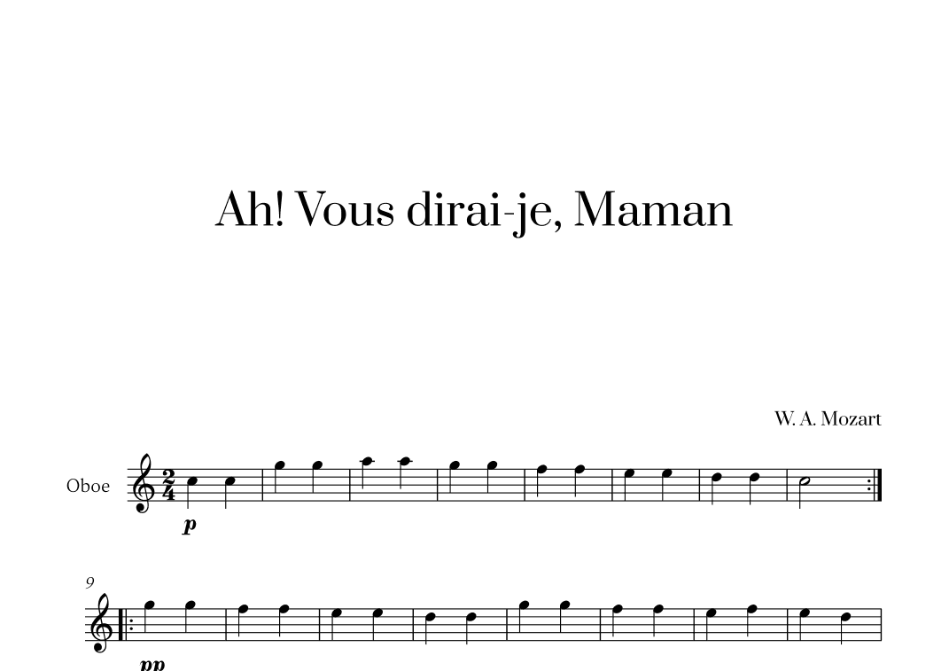 W. A. Mozart - Ah! Vous dirai-je, Maman for Oboe Solo (arr. Cadenza Editions)