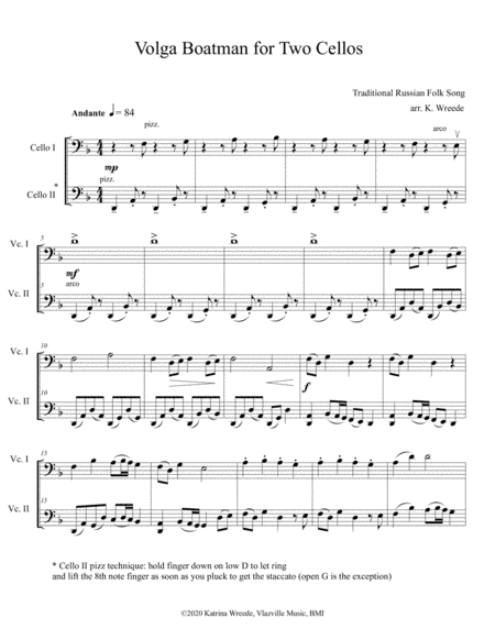 Volga Boatman for Two Cellos (arr. K. Wreede)