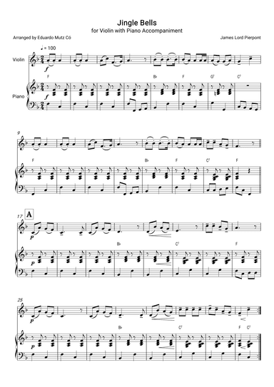 Jingle Bells – Violin and Piano Accompaniment Arrangement (arr. Eduardo Mutz Có)