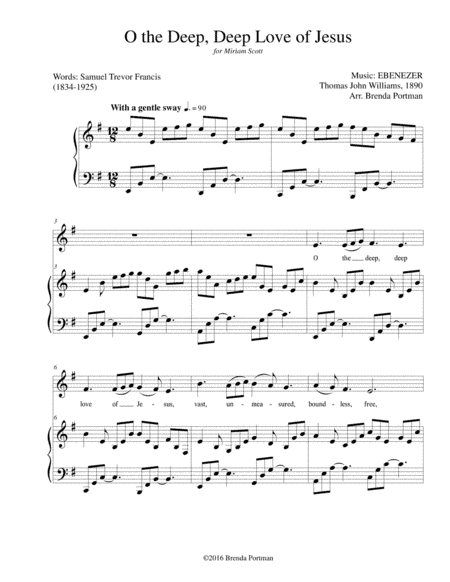 O the Deep Deep Love of Jesus (EBENEZER), Medium Voice, arr. Brenda Portman (arr. Brenda Portman)