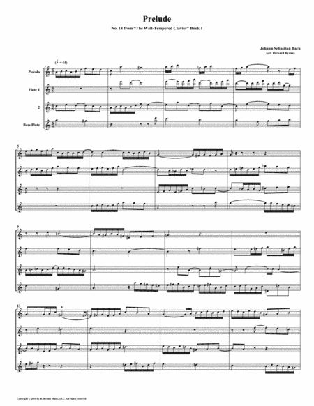 Prelude 18 from Well-Tempered Clavier, Book 1 (Flute Quartet) (arr. Richard Byrnes)