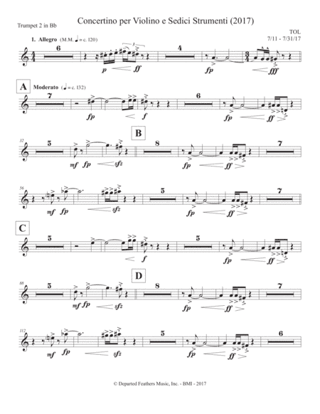 Concertino per Violino e Sedici Strumenti (2017) trumpet in Bb part 2