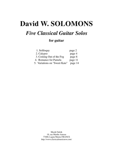 David W. Solomons: Five Classical Guitar Solos for guitar