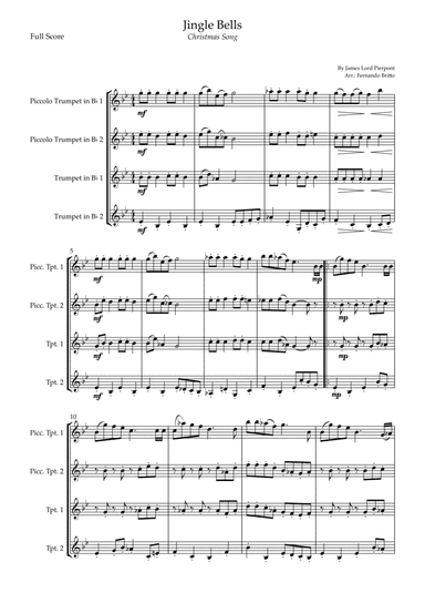 Jingle Bells (Christmas Song) for Trumpet Quartet (arr. Fernando Britto)