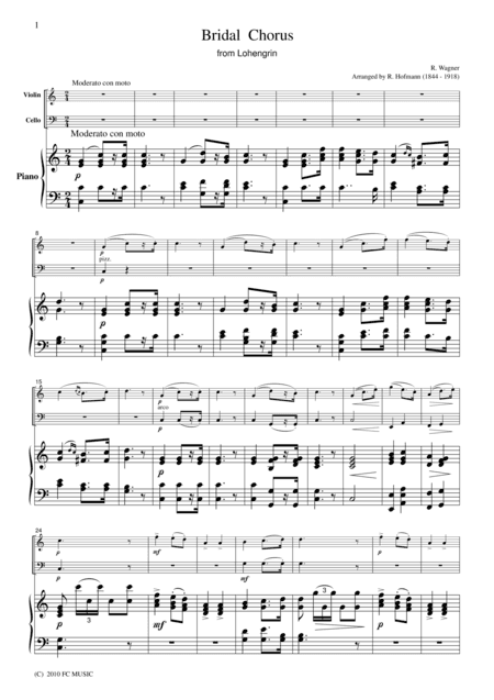 Wagner  Bridal Chorus from Lohengrin, for piano trio, PW001 (arr. R. Hofmann)