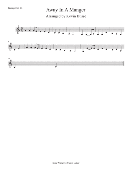 Away In A Manger (Easy key of C) Trumpet (arr. Kevin Busse)