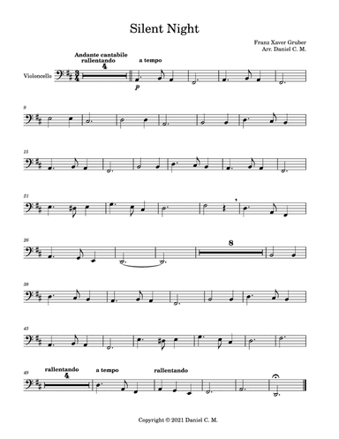 Silent Night for cello and piano (low register) (arr. Daniel C. M.)