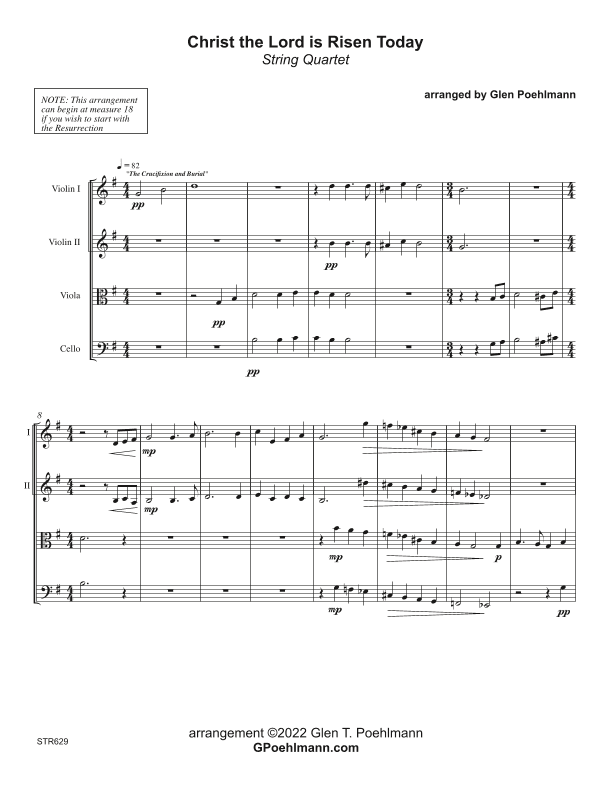 CHRIST THE LORD IS RISEN TODAY - String Quartet (Grade 3+) (arr. Glen Poehlmann)