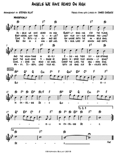 Angels We Have Heard On High - Lead sheet (melody, lyrics & chords) in key of Bb (arr. Stephen Bulat)