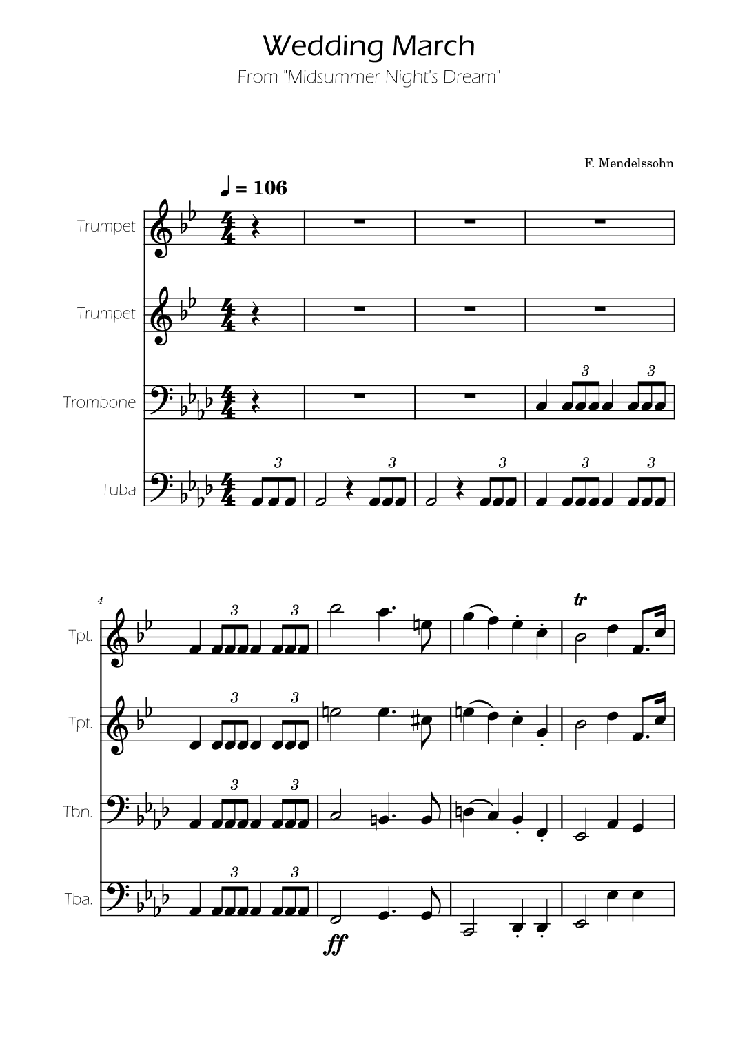 Wedding March - Brass quartet - F.Mendelssohn (arr. Ygor Nunes)