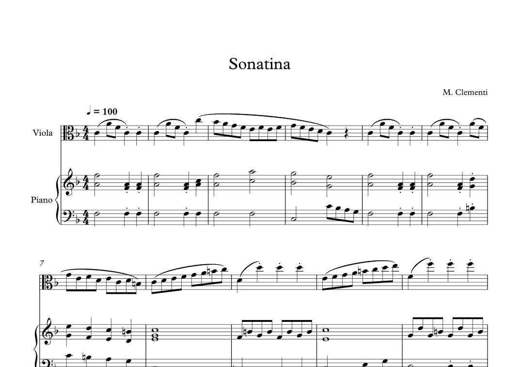 Sonatina (In C Major) - Muzio Clementi (Viola + Piano) (arr. Digital Book Music)