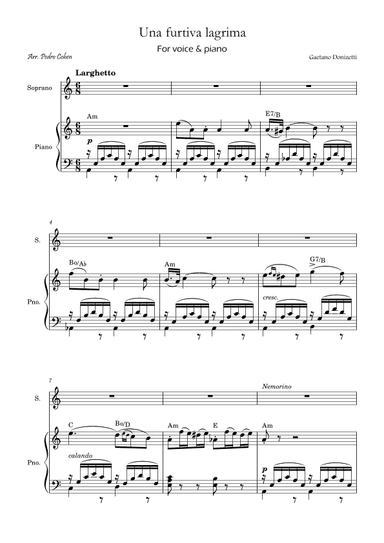 Una Furtiva Lagrima (Soprano in Am) (arr. Pedro Cohen)