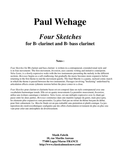 Paul Wehage: Four Sketches for Bb clarinet and bass clarinet