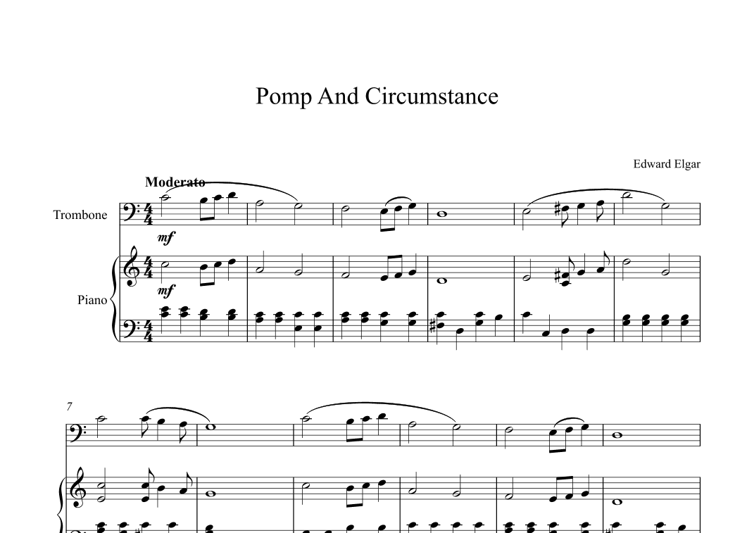 Pomp And Circumstance - Edward Elgar (Trombone + Piano) (arr. Digital Book Music)