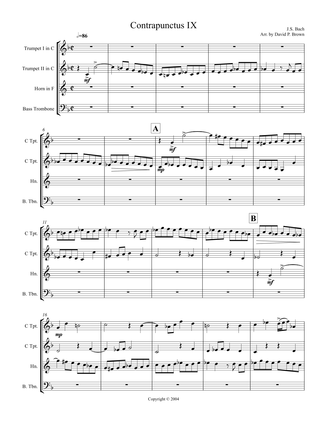 Contrapunctus No. 9 for Brass Quartet (arr. David P. Brown)