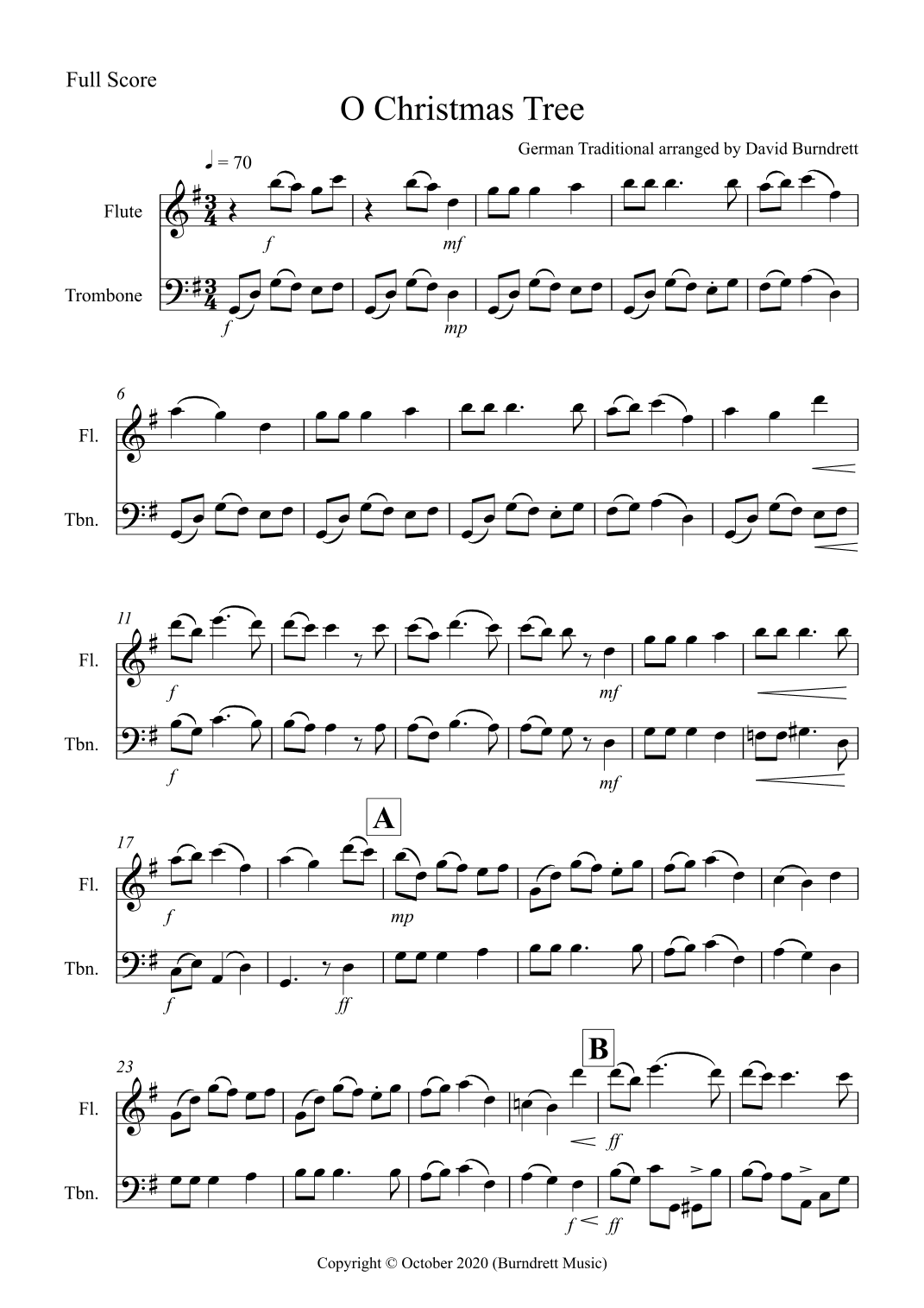 O Christmas Tree for Flute and Trombone Duet (arr. David Burndrett)