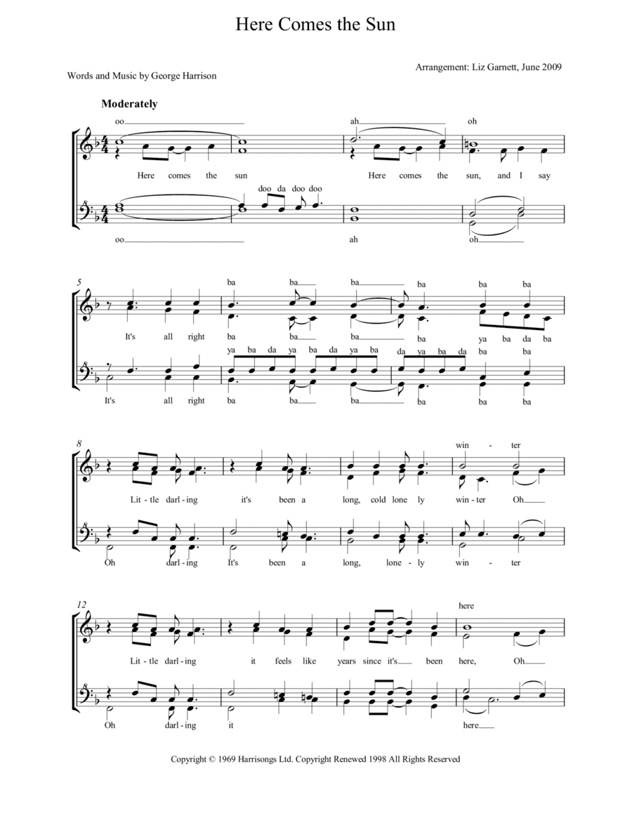 Here Comes The Sun (arr. Liz Garnett)