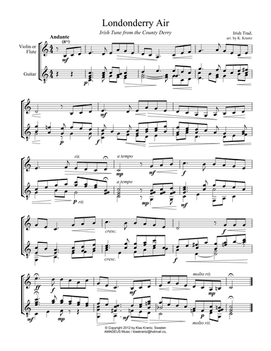 Londonderry Air for violin (flute) and guitar (arr. K. Krantz)