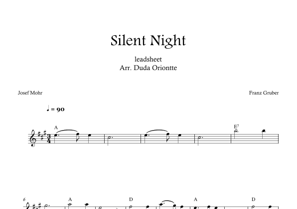 Silent Night (A major - leadsheet - no lyrics) (arr. Duda Oriontte)