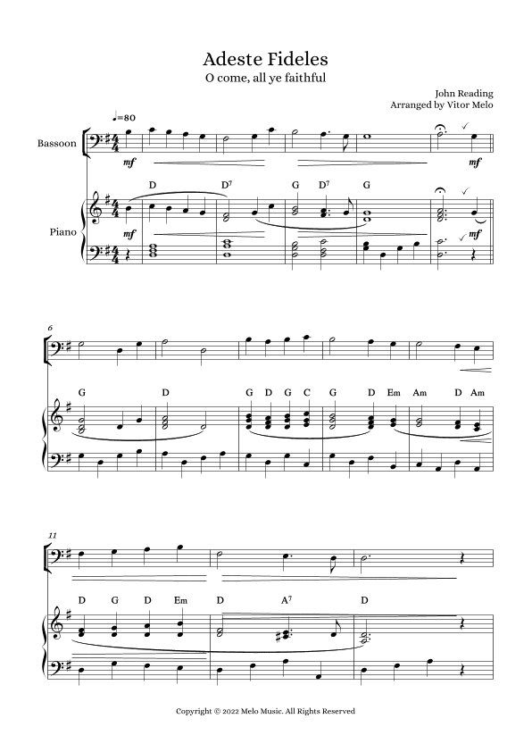 Adeste Fideles (O Come, All Ye Faithful) - bassoon and piano (arr. Vitor Melo)