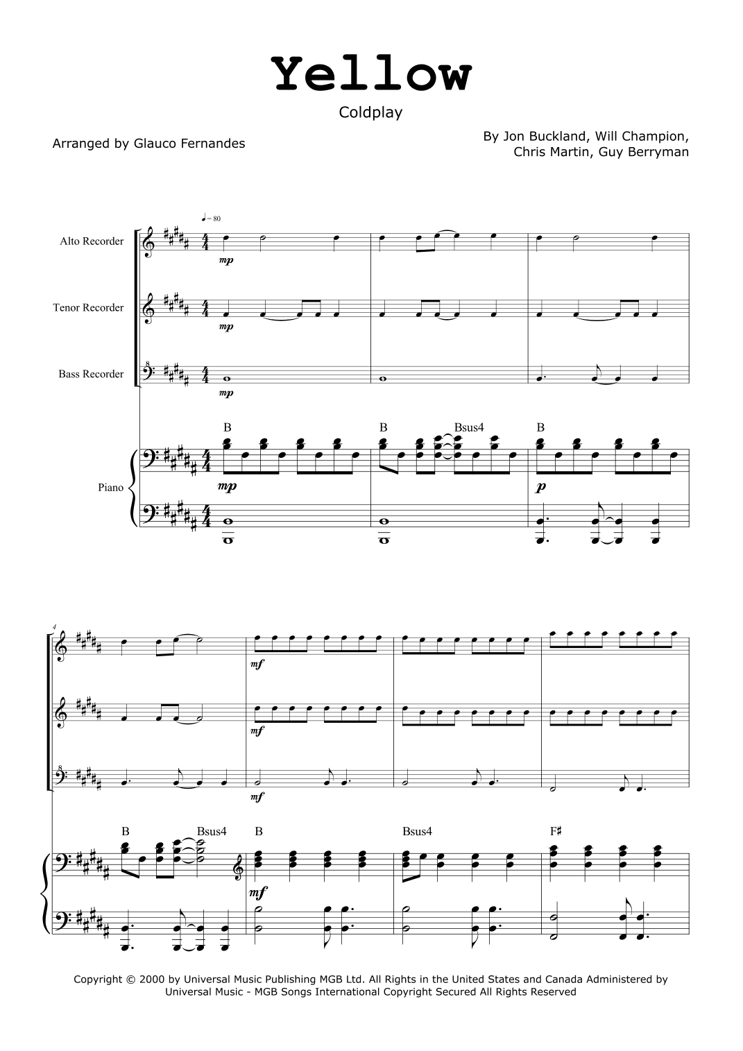 Yellow (arr. Glauco Fernandes)