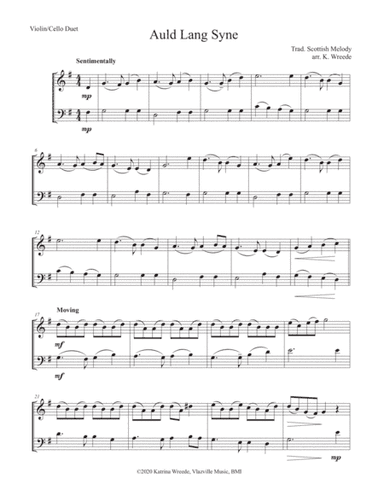 Auld Lang Syne for Violin and Cello Duet (arr. K. Wreede)